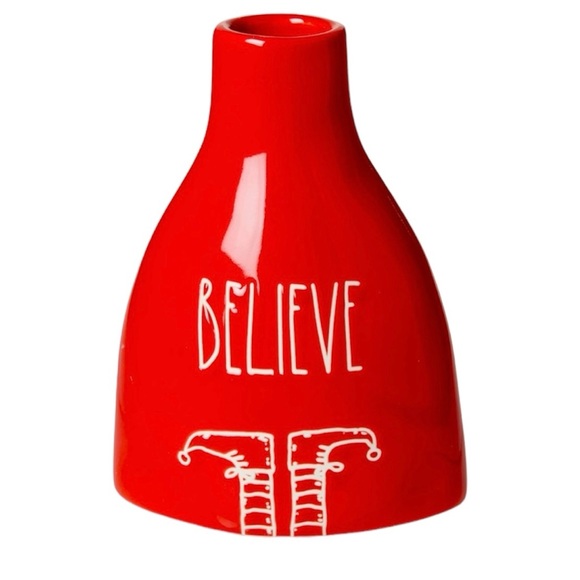 Rae Dunn By Magenta Red Believe Vase w/Elf Feet - Picture 3 of 5